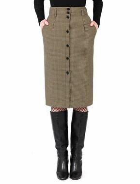 NWT True Royal Italy Kim Virgin Wool Midi Skirt IT 48 US 12 Houndstooth $325